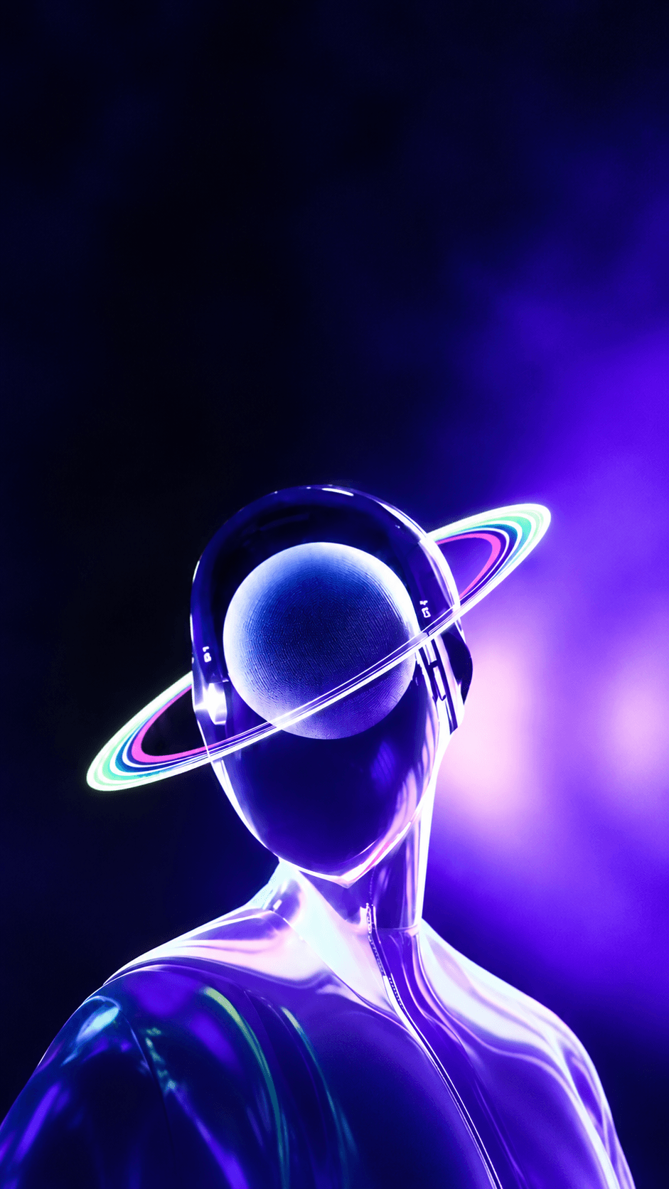 Deep Pebble Tech — chrome humanoid figure with a Saturn-ring head, our brand mark